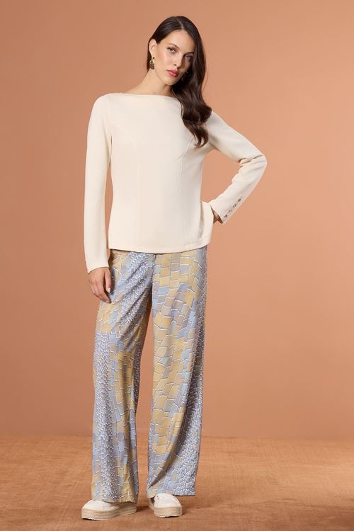 Kuplu Örme Bluz Ekru