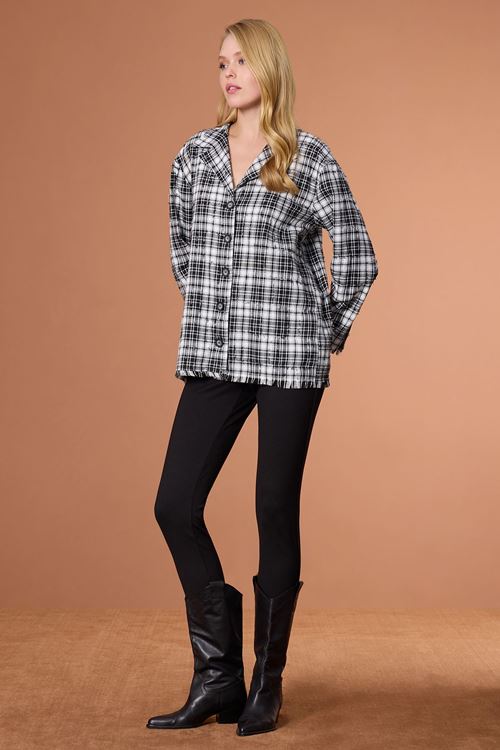 Mono Yaka Ekoseli Gömlek Siyah