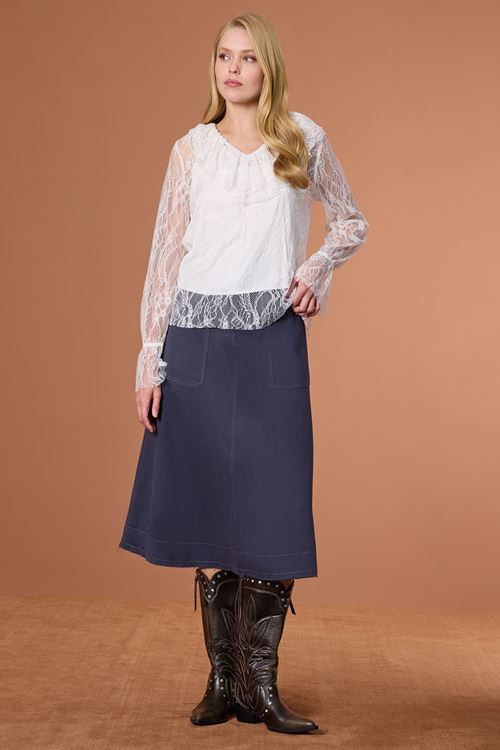 Kontrast Dikişli Etek Lacivert