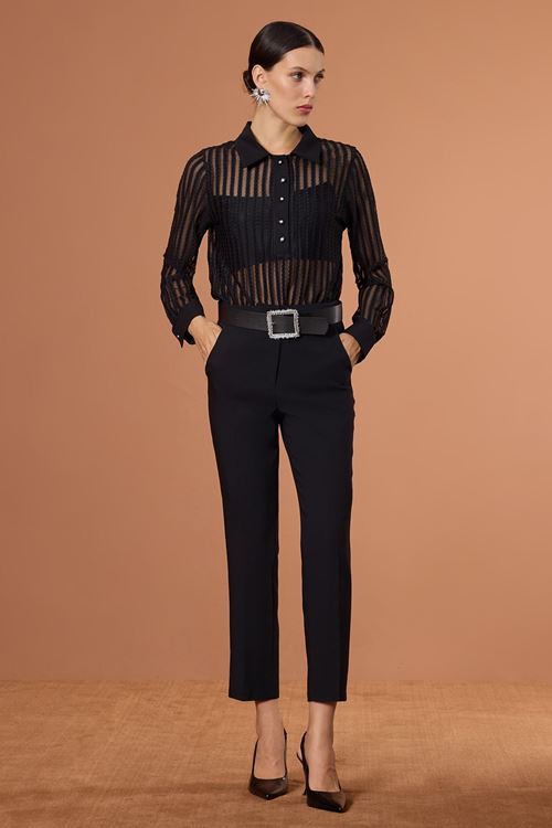 Transparan Tül Bluz Siyah