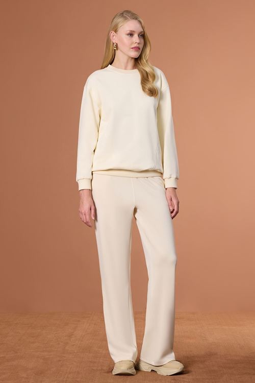 Ribanalı Sweatshirt Ekru