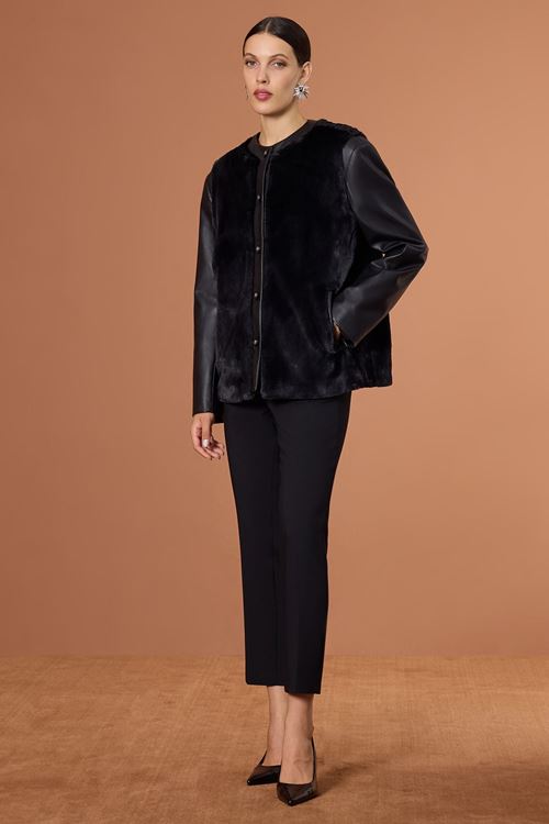Peluşlu Deri Mont Siyah
