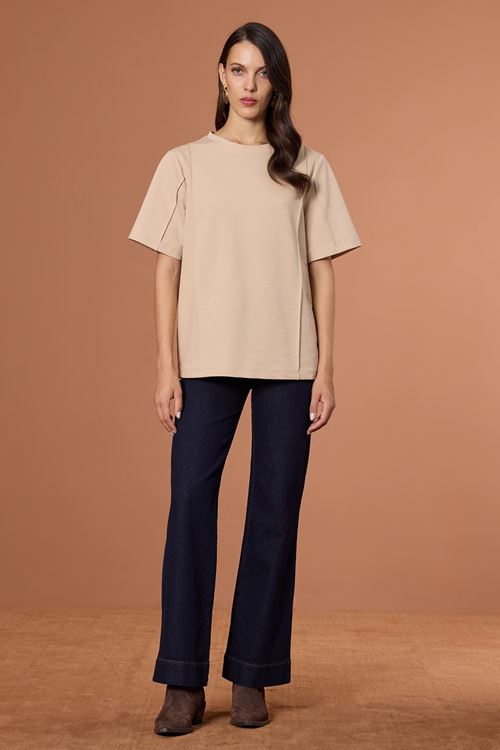 Nervür Dikişli T-Shirt Camel