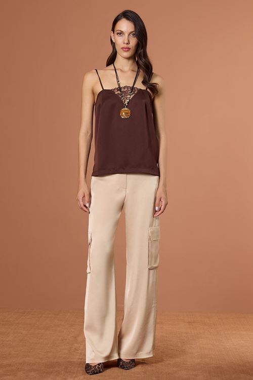 Kargo Cepli Saten Pantolon Altın