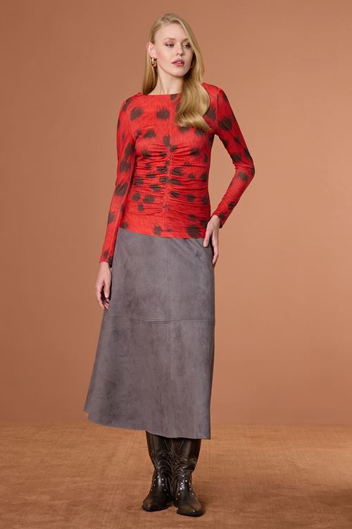 Büzgülü Kayık Yaka Bluz Kırmızı