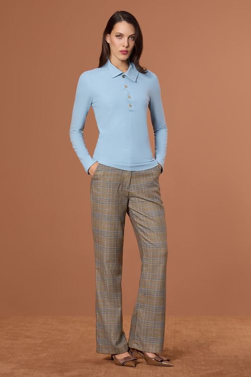 Boğazlı Örme Fit Bluz Mavi