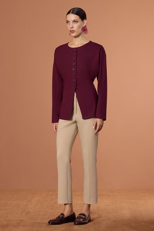 Bisiklet Yakalı Hırka Bordo