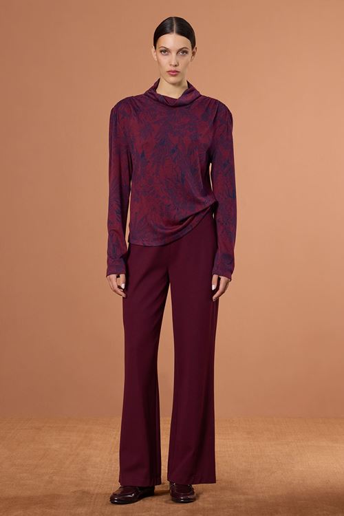 Desenli Örme Bluz Bordo