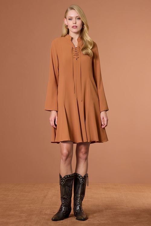 Volanlı Dökümlü Elbise Kiremit