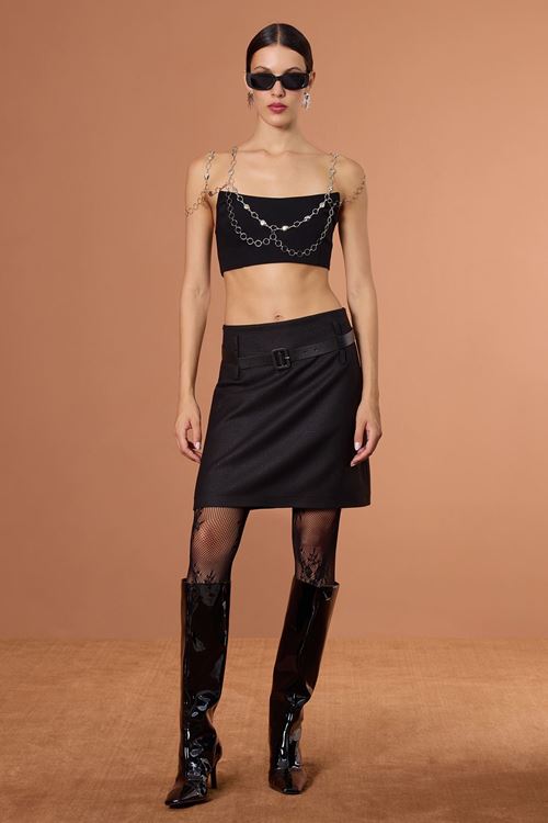 Kemer Geçişli Mini Etek Siyah