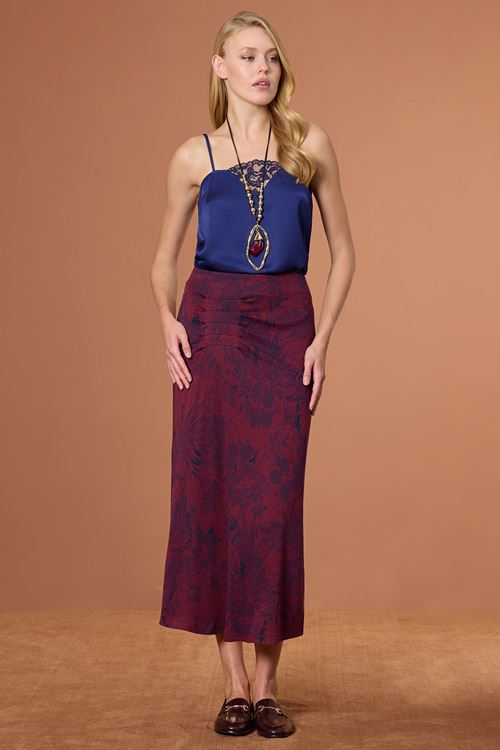 Büzgülü Desenli Etek Bordo