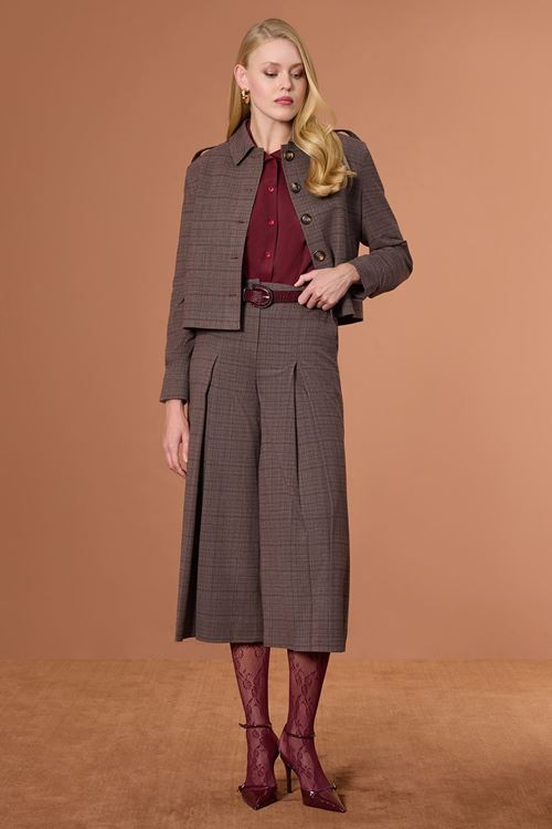 Apoletli Ekose Ceket Kahverengi