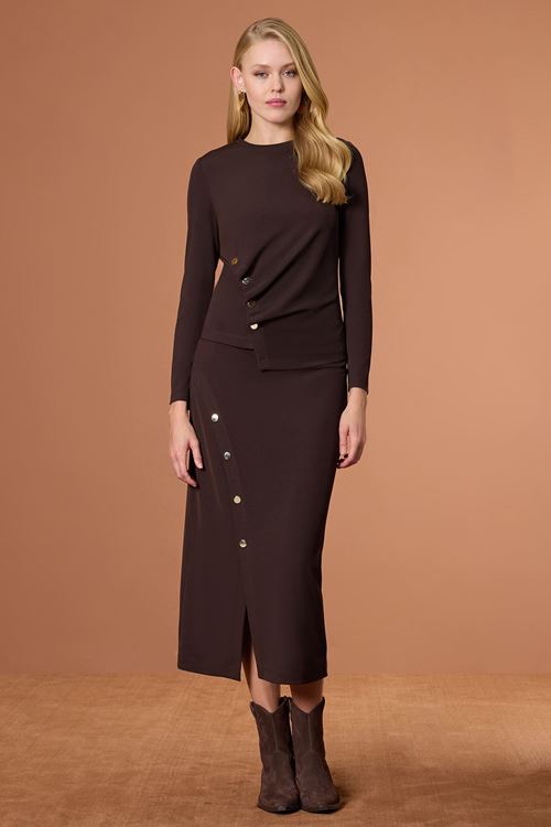 Çıtçıtlı Örme Etek Kahverengi