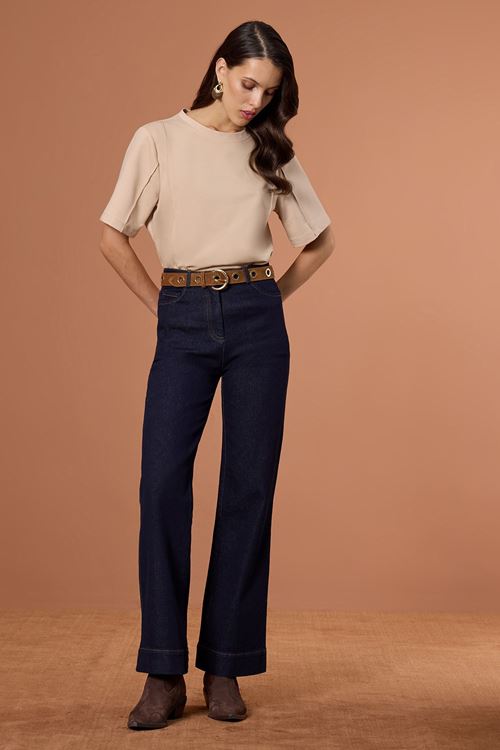 Kontrast Dikişli Denim Pantolon Lacivert