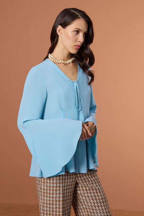 Pileli Dökümlü Bluz Mavi