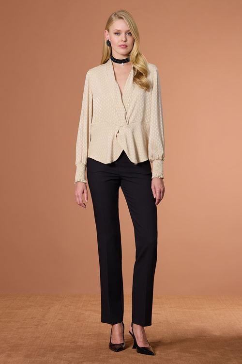 Şal Yakalı Bluz Bej