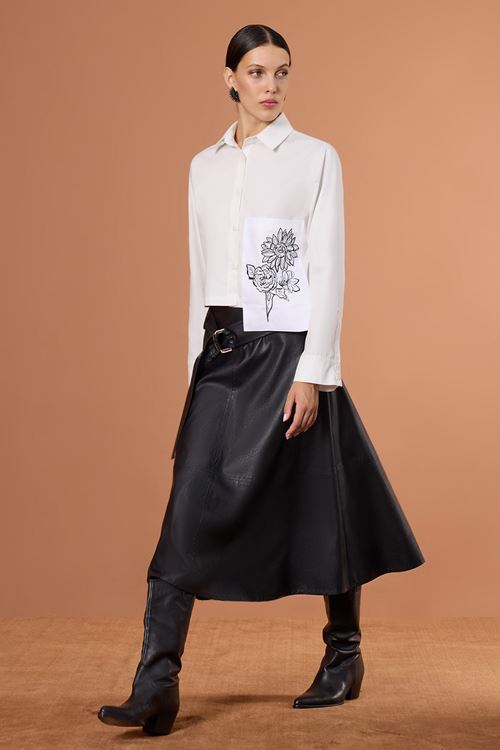 Nakışlı Crop Gömlek Beyaz