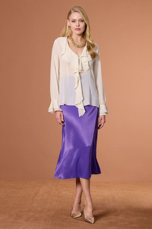 Volanlı Şifon Bluz Krem