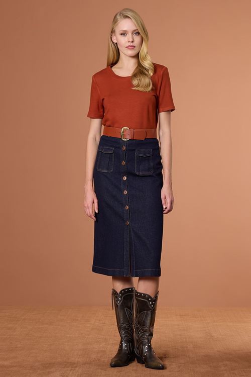 Regular Denim Etek Lacivert