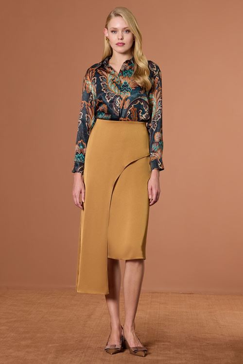 Asimetrik Saten Etek Bronz