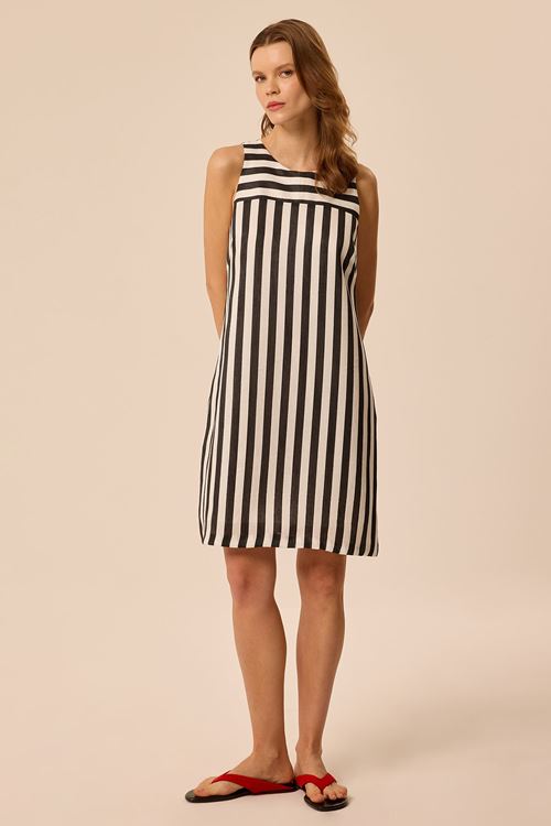 Çizgili Mini Elbise Siyah