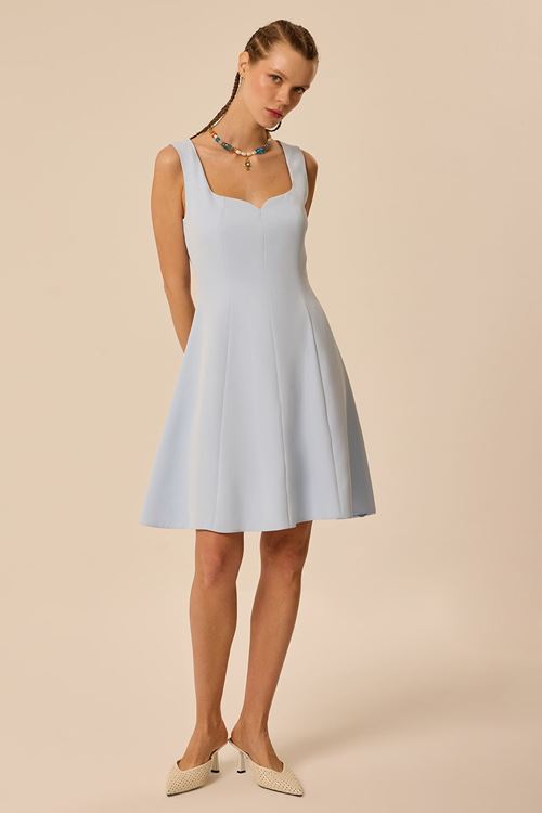 Kuplu Midi Elbise Pastel Mavi