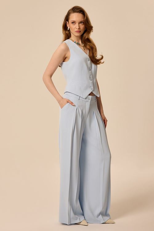 Fileto Cepli Yelek Pastel Mavi