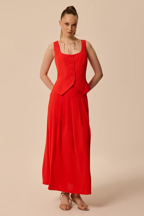 Kare Yaka Yelek Mercan