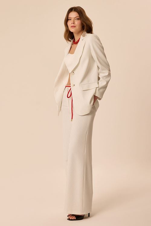 Blazer Çizgili Ceket Ekru