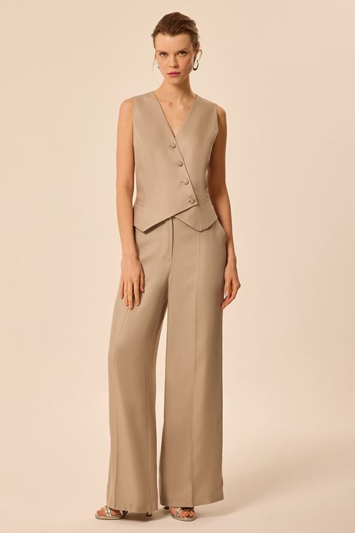 Asimetrik Fit Yelek Vizon