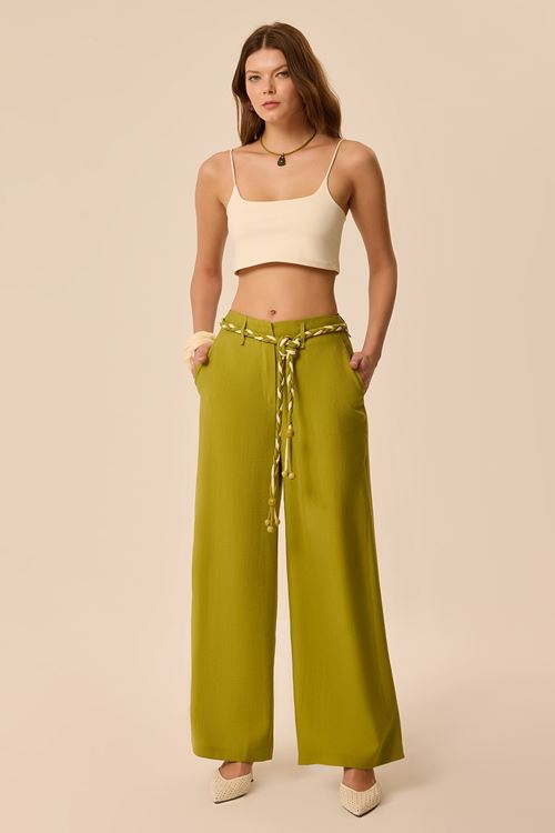 Örgü Kemerli Pantolon Yeşil
