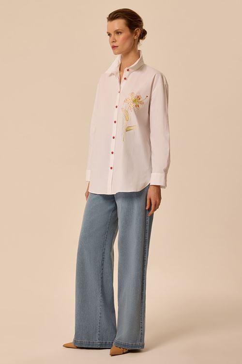 Nakışlı Gömlek Ekru