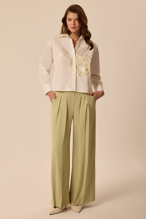 Varak Basklı Gömlek Beyaz