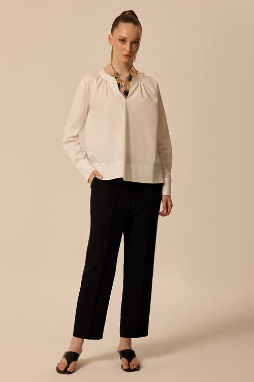 Hakim Yaka Cotton Bluz Beyaz