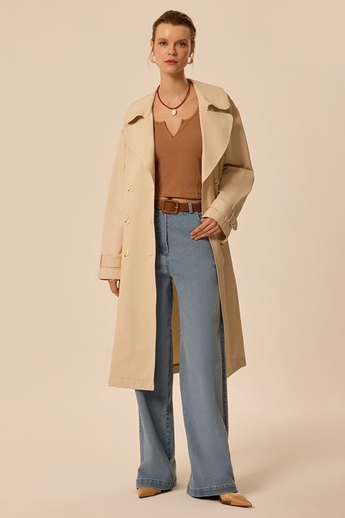 Biye Geçişli Trençkot Bej