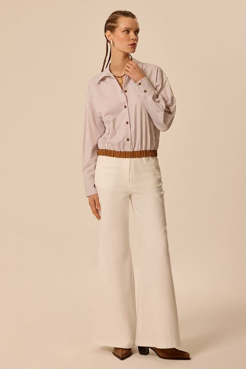 Çizgili Crop Gömlek Taba