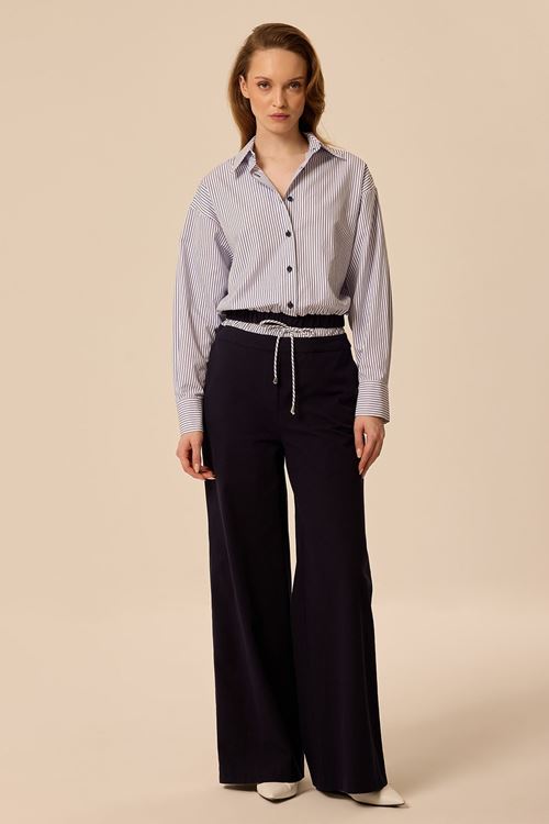 Çizgili Crop Gömlek Lacivert