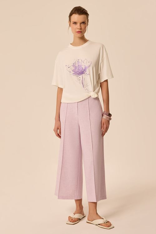 Baskılı T-Shirt Ekru