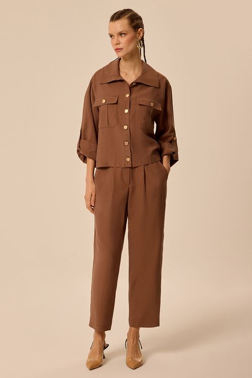 Geniş Yakalı Gömlek Kahverengi