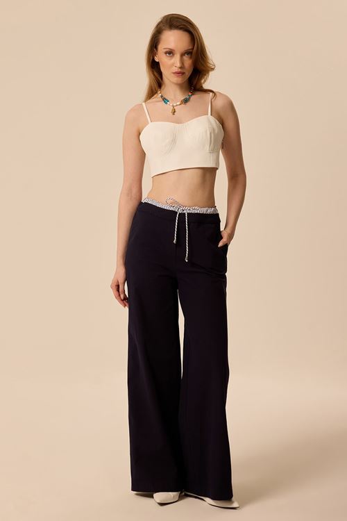 Çizgi Mixli Gabardin Pantolon Lacivert