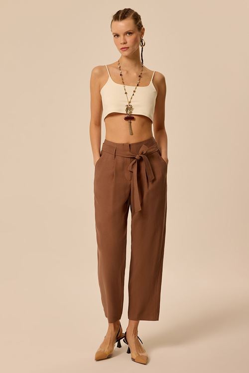 Pileli Havuç Pantolon Kahverengi