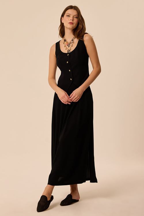 Kare Yaka Yelek Siyah