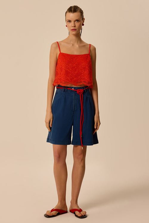 Crop Dantel Bluz Mercan