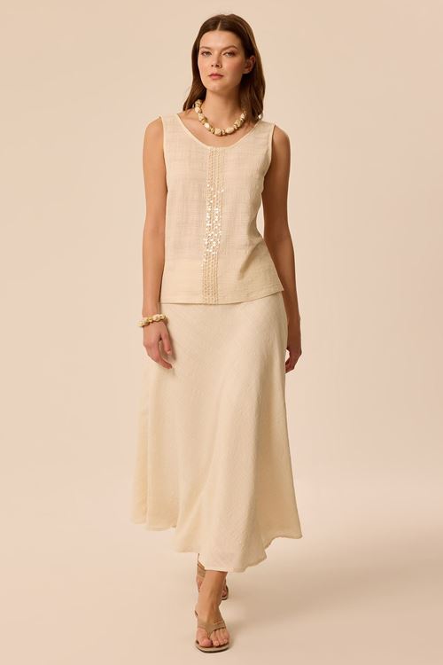 Payet Şeritli Bluz Krem