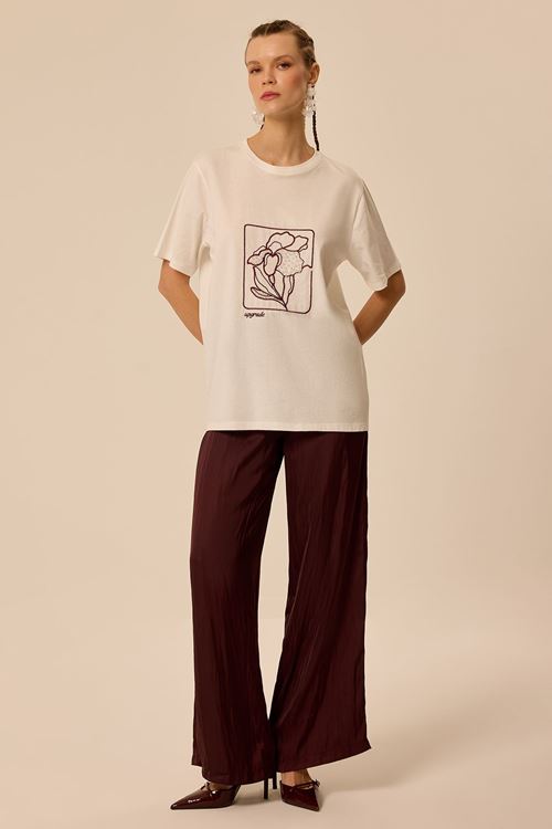 Kraşlı Saten Pantolon Bordo