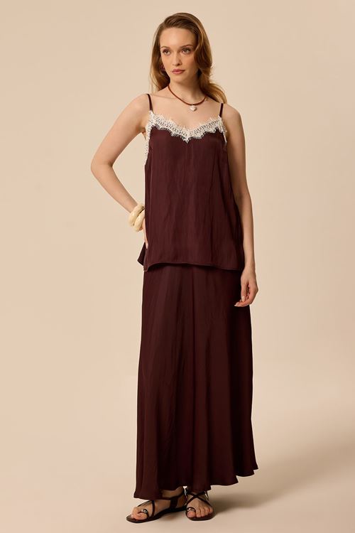 Dantelli Saten Bluz Bordo