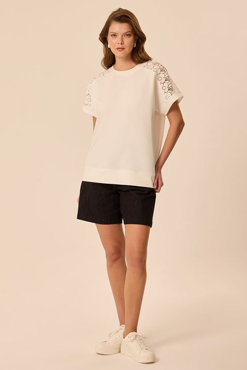 Dantel Mixli T-Shırt Ekru