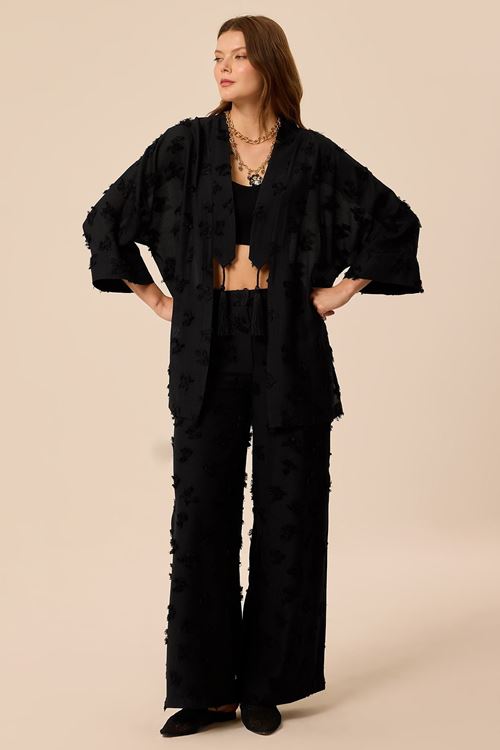 Püsküllü Kimono Siyah