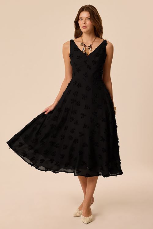 Kesikli Regular Elbise Siyah