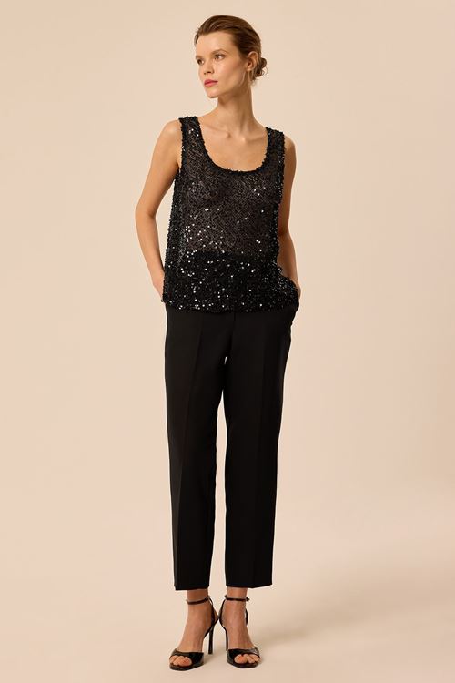 Payetli File Bluz Siyah